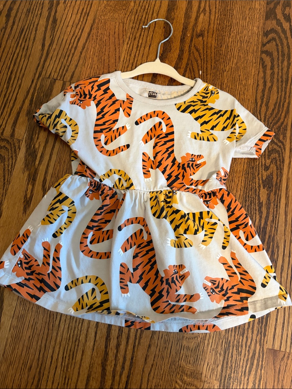 Tea Collection Light Grey Dress with Orange & Yellow Tiger Print